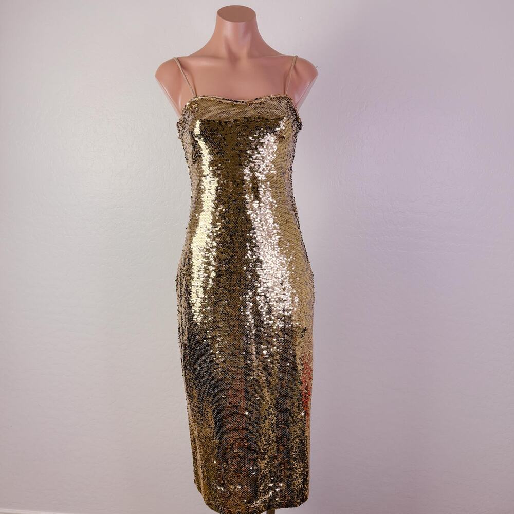 Sequins Cami Midi Dress Gold sz XS Cocktail Party Showgirl Eras Concert HOCO NWT